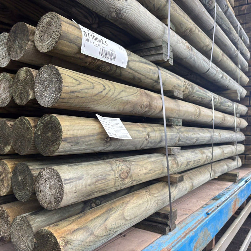 2.5m x 100mm Treated Round Post | Pointed | 15yr Guarantee
