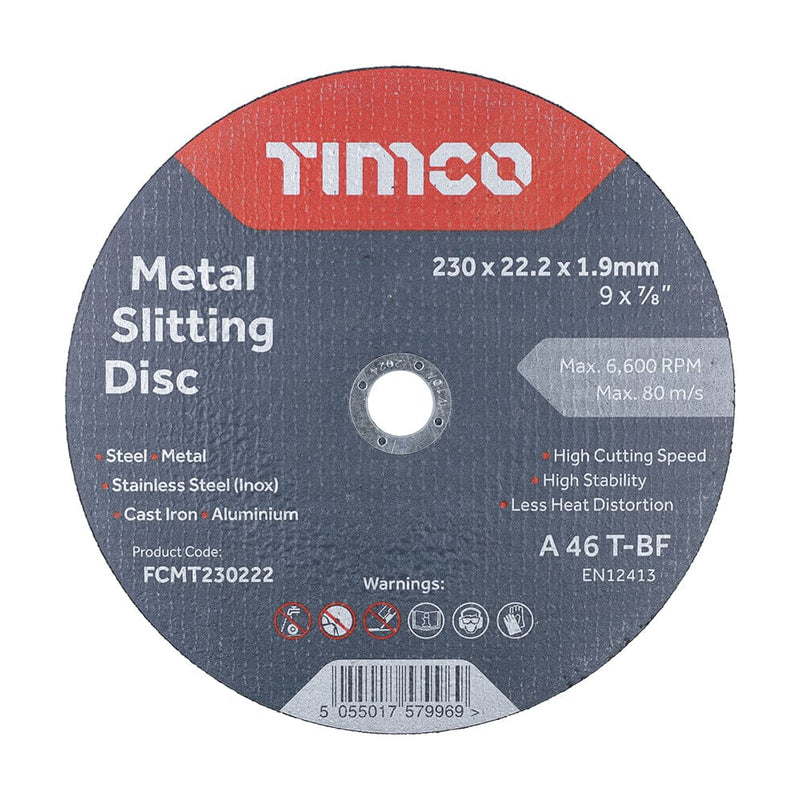 Timco 230mm metal cutting disc Bonded Abrasive Disc - For Cutting 230 x 22.2 x 1.9 - 1PC