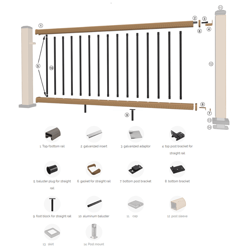 UltraShield Hybrid Composite Railing System | 1.8m Deck Balustrade Kit in 5 Colours