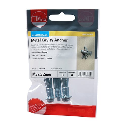 Timco - Cavity Anchor - BZP M5 x 52 (60mm Screw) - 3 PCS